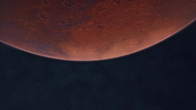 Mars and Phobos, planets of the solar system, space and stars, realistic 3D graphics, 3D Render,  moving stars,  planets