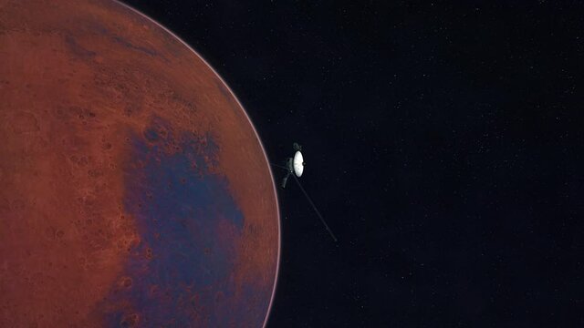 Mars and Phobos, planets of the solar system, space and stars, realistic 3D graphics, 3D Render,  moving stars,  planets