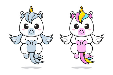 cute little unicorn and pegasus flying