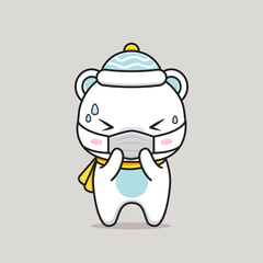 cute white bear getting sick with medical mask