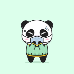 cute panda getting sick with medical mask