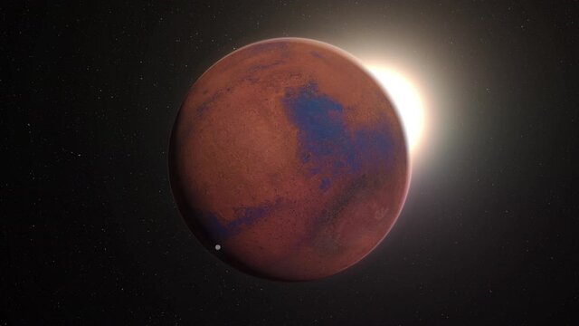 Mars and Phobos, planets of the solar system, space and stars, realistic 3D graphics, 3D Render,  moving stars,  planets