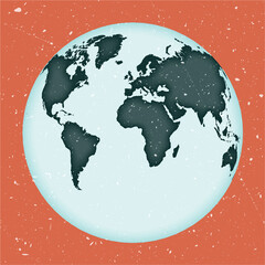 World Map Poster. Gilbert's two-world perspective projection. Vintage World shape with grunge texture. Classy vector illustration.