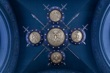 Fragment of the decoration of the Main Church of the Armed Forces of the Russian Federation in the form of the faces of saints