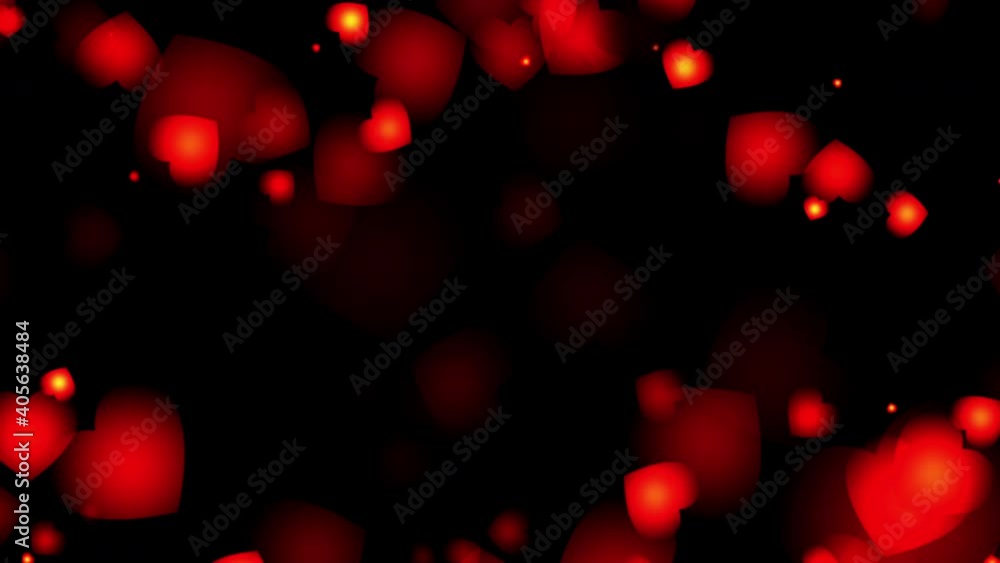 Aufkleber abstract glowing red hearts particle fade in and out bokeh floating on black screen background loop 