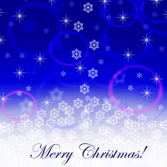Obraz na płótnie Canvas merry christmas blue postcard with snowfall and stars