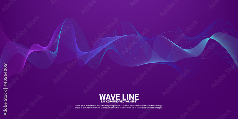 Poster blue sound wave line curve on purple background. element for theme technology futuristic vector