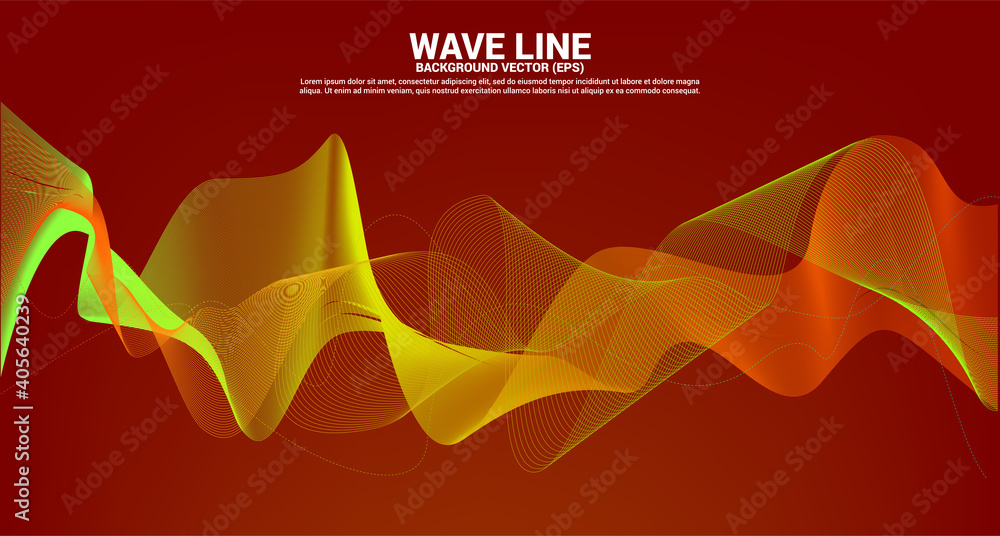 Wall mural orange green Sound wave line curve on dark background. Element for theme technology futuristic vector