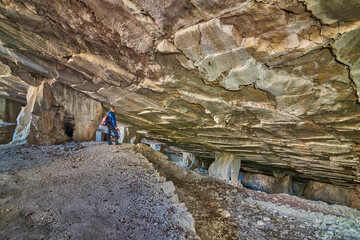 Beautiful Limestone cave, Old Oolitic stone quarries in Massone, The extracted stone, called...