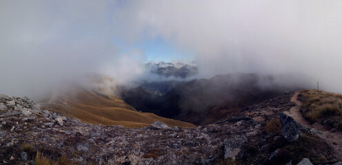 Beautiful Kepler trail mountains and clouds, Fiordlands, New Zealand