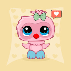 Cute owl Pink illustration. concept isolated. flat cartoon style vector