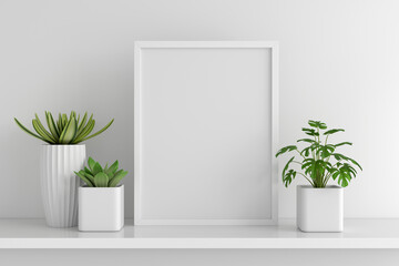 Succulent pot plant with frame mockup, 3D rendering
