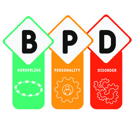 BPD - Borderline Personality Disorder 
acronym. medical concept background.  vector illustration concept with keywords and icons. lettering illustration with icons for web banner, flyer, landing page