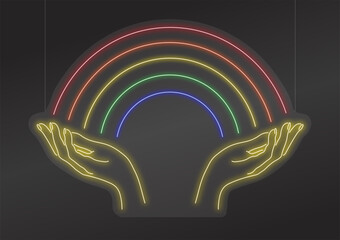 Vector Neon Hands Holding Rainbow