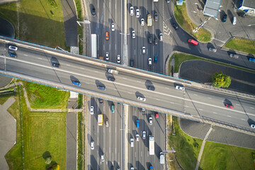 Top down aerial of highway interchange and overpass