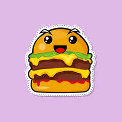Sticker burger illustration. fast food icon concept isolated. flat cartoon style vector