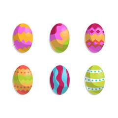 Happy Easter.A set of Easter eggs with different textures on a white background. Spring holiday. Vector illustration.