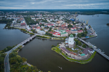 Fototapeta premium Aerial panoramic view of old European town with a castle