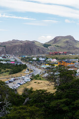 Fototapeta na wymiar Vertical photo of the town of El Chalten in Santa Cruz Patagonia Argentina