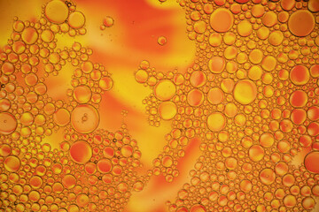 Orange Oil and Water Abstract Photo. Different sized circles of orange, white and yellow.