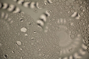 Black and White Oil and Water Abstract Photo. Different sized circles of black, white and grey.