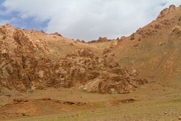 Along Great Pamir Highway, desolated mountaneous landscape