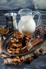 sherbet with nuts close up