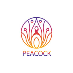 Peacock vector illustration color line logo circle design template