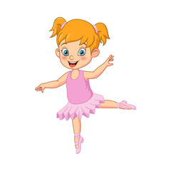 Cute ballerina girl in pink dress dancing