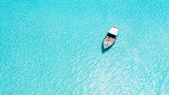 Aerial view of a fishing boat, Mathiveri, Maldives.