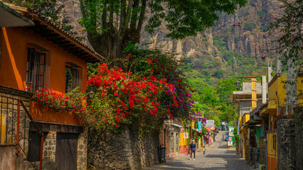 street in the colorful mexican village 