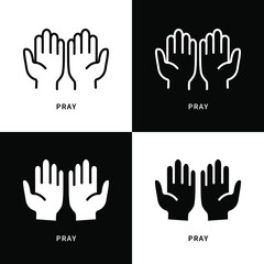 Obraz premium Pray Icon Symbol Illustration. Hand Gesture Pray Logo. Religion Worship Design Vector Icons Set