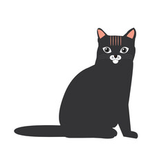 Vectorized black cat with green eyes. Pets modern illustration