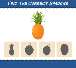 Find the correct shadows of cartoon pineapples. Searching and Matching game. Educational game for pre shool years kids and toddlers