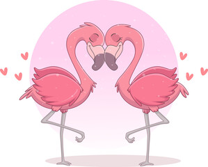 illustration of couple flamingo in love