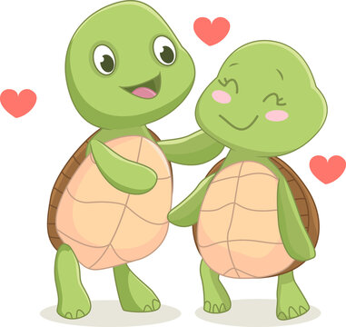 illustration of turtle couple in love
