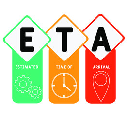 ETA - Estimated Time of Arrival acronym. business concept background.  vector illustration concept with keywords and icons. lettering illustration with icons for web banner, flyer, landing page