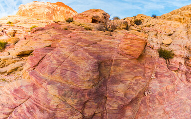 Pink and Lavender Pastel Striped Boulders In Kaolin Wash, Valley of Fire State Park, Nevada, USA