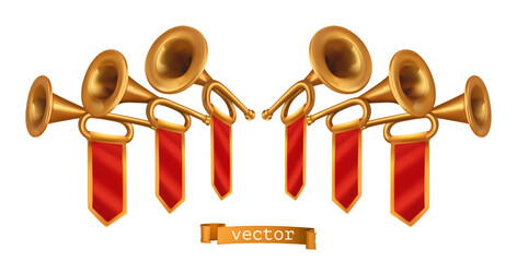 Gold fanfare. 3d vector realistic icon - obrazy, fototapety, plakaty