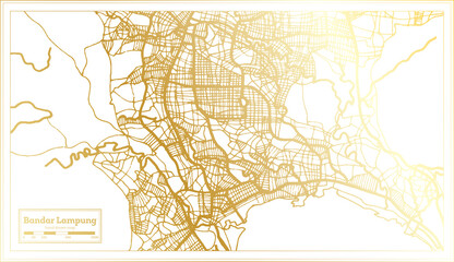 Bandar Lampung Indonesia City Map in Retro Style in Golden Color. Outline Map.