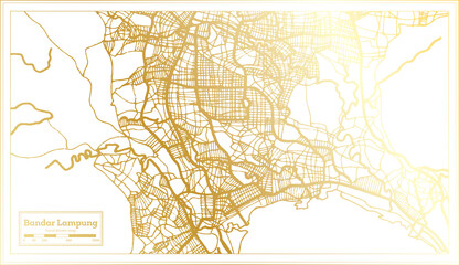 Obraz premium Bandar Lampung Indonesia City Map in Retro Style in Golden Color. Outline Map.