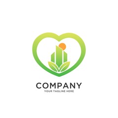 Abstract green city building logo design concept. Symbol icon of residential, apartment and city landscape.
