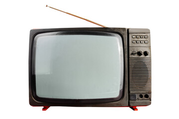 Isolated black and orange soviet  tv set on white background.