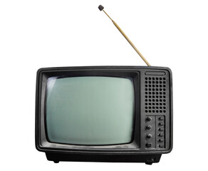 Isolated photo of an old black soviet tv set on white background.