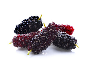 mulberries fruit and mulberry leaf on white background healthy mulberry fruit food isolated