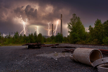 Mining industry with Thunderstorms background