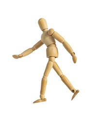 Wooden dummy mannequin figurine walking.