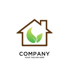 Green Leaf eco house organic Logo design vector template