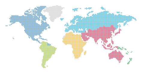 角丸正方形のドットでできた国際サッカー連盟の地図　大西洋中心 文字なし