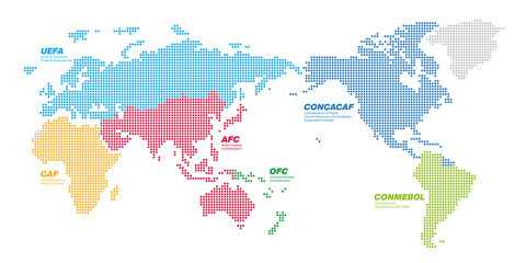角丸正方形のドットでできた国際サッカー連盟の地図　太平洋中心 文字あり